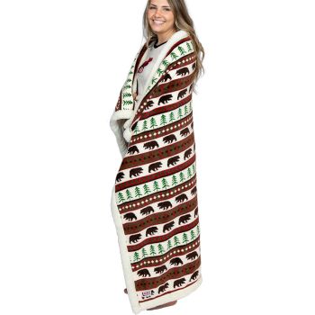 Bear Fair Isle Sherpa Throw Blanket