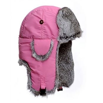 Little Mad Bomber Pink with Grey Rabbit Fur