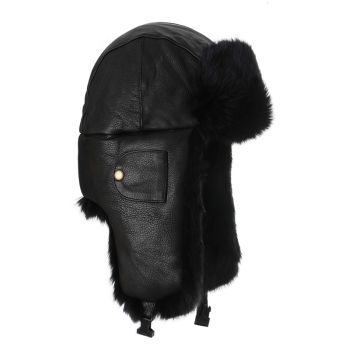 Black Leather Bomber with Black Fur