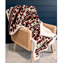 Bear Fair Isle Sherpa Throw Blanket