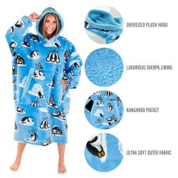 Out Cold Penguin Wearable Oversized Blanket Hooodie