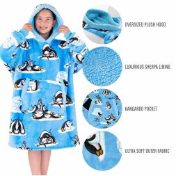 Out Cold Penguin Kid Wearable Blanket Hoodie