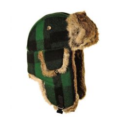 Mad Bomber - Green/Black Plaid Wool with Brown Fur